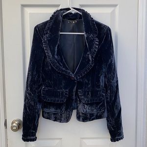 Bebe Navy Blue Crushed Velvet Blazer